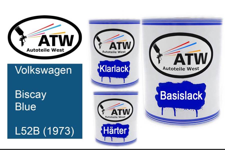 Volkswagen, Biscay Blue, L52B (1973): 1L Lackdose + 1L Klarlack + 500ml Härter - Set, von ATW Autoteile West.